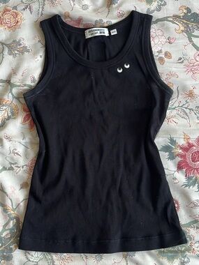 Anya Hindmarch Black Ribbed Tank with Embroidered Eye Accent